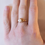 Anello vintage in oro 14K con perla, anni '50