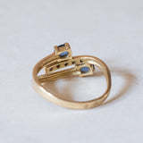 Anello vintage in oro 18K con zaffiri e diamanti, anni ‘50