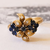 Anello vintage in oro 18K con zaffiri e diamanti, anni ‘70