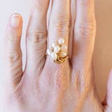 Anello vintage in oro 18K con perle, anni '60/'70