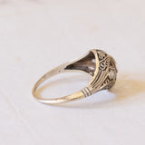 Anello di transizione Art Nouveau-Art Déco in oro 14K e argento con diamanti, anni '20/'30