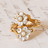 Toi et Moi antico in oro 12K con paste di vetro bianche, primi del ‘900