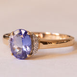 Anello vintage in oro 9K con tanzanite e zaffiri bianchi, anni ‘80