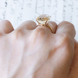 Vintage 18K Gold Cocktail Ring with Light Green Quartz, 1960s