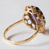 Anello vintage da cocktail in oro 18K con zaffiro viola, anni ‘60/‘70