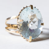 Anello vintage da cocktail in oro 14K con acquamarina (10ct ca.), anni ‘60/‘70
