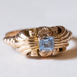 Anello vintage in oro 18K con topazio azzurro, anni ‘60