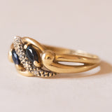 Anello vintage in oro 18K con zaffiri e diamanti, anni ‘60