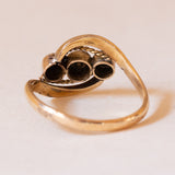 Anello Art Nouveau in oro giallo 18K con perline, anni '10/'20