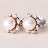 🌸Orecchini vintage in oro bianco 18K con perle e diamanti, anni ‘60