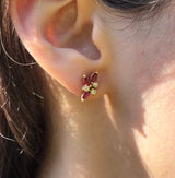 Orecchini vintage in oro 18K con diamanti (0.30ctw ca.) e rubini, anni ‘70