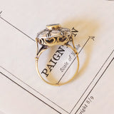 Bague marguerite ancienne en or 14 carats et argent avec saphir et diamants, début des années 1900