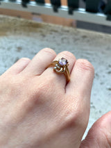 Bague vintage en or 14 carats avec topaze violette et diamants, 1950