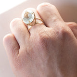 Anello vintage da cocktail in oro 14K con acquamarina (10ct ca.), anni ‘60/‘70