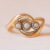 Anello Art Nouveau in oro giallo 18K con perline, anni '10/'20