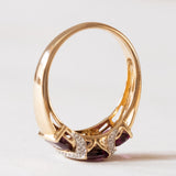 Anello vintage in oro 14K con granati viola e diamanti, anni ‘70