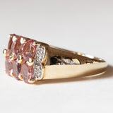 Anello vintage in oro 9K con tormaline rosa e diamanti, anni ‘80/‘90