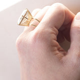 Anello vintage da cocktail in oro 14K con acquamarina (10ct ca.), anni ‘60/‘70