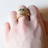 Anello a serpente vintage in oro giallo 18K con smeraldi e diamanti (0.60ctw ca.), anni ‘60