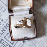 Anello vintage da cocktail in oro 9K con quarzo citrino e zaffiri bianchi, anni ‘70
