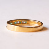 Anello vintage in oro 18K con smeraldi (0.12ctw ca.) e diamanti (0.10ctw ca.), anni ‘70