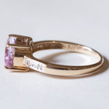 Anello vintage in oro 9K con spinello rosa e diamanti, anni ‘80