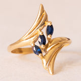 🌱Anello vintage in oro giallo 18K con zaffiri, anni ‘70