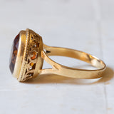 Anello vintage in oro 18K con quarzo citrino arancione, anni ‘70