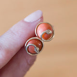 Vintage 18K gold coral earrings, 60s / 70s