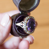Bague marguerite vintage en or 18 carats avec améthystes et perles, 1950