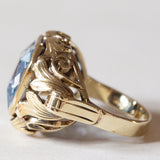 Anello vintage in oro 14K con spinello azzurro, anni ‘60/‘70