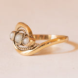 Anello Art Nouveau in oro giallo 18K con perline, anni '10/'20