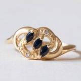 Anello vintage in oro 18K con topazi e diamanti, anni ‘50/‘60