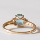 Anello vintage in oro 14K con tormalina azzurra e diamanti, anni ‘80