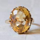 Vintage cocktail ring in 14K gold with yellow citrine quartz, 1960s