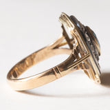 Anello vintage a margherita in oro 18K e argento con zaffiro e diamanti di taglio rosetta, anni '50
