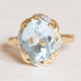 Anello vintage in oro giallo e in oro bianco 18K con topazio azzurro (4ct ca.), anni ‘60