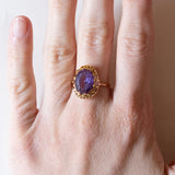 Anello vintage da cocktail in oro 18K con zaffiro viola, anni ‘60/‘70