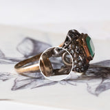 Anello antico in oro 18K e argento con smeraldo e diamanti di taglio rosetta, primi del ‘900