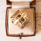 Anello vintage da cocktail in oro giallo 18K con quarzo fumé (20ct ca.), anni ‘50/‘60