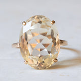 Vintage 18K Gold Cocktail Ring with Light Green Quartz, 1960s