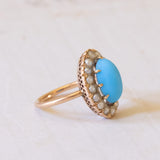 Bague Turquoise Antique en Or 18K et Perles, 1930s