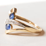 Anello vintage in oro 18K con zaffiri e diamante, anni ‘70