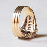 Anello “triplo” vintage in oro 18K con diamanti (0.30ctw ca.) e rubini, anni ‘70