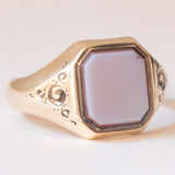 Anello vintage da sigillo in oro 14K con agata, anni ‘50/‘60