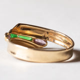 Anello vintage in oro 18K con paste di vetro verdi e rubini, anni ‘70