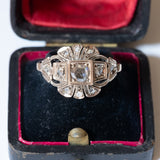 Art Nouveau ring in 14K gold and silver with rosette cut diamonds, 1920s