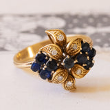 Anello vintage in oro 18K con zaffiri e diamanti, anni ‘70