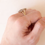 Anello vintage a navette in oro 8K con ioliti lilla e diamanti, anni ‘70
