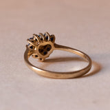Anello vintage a cuore in oro 18K con topazi e diamante, anni ‘60/‘70